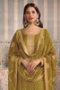 Olive Green Color Silk Embroidered Unstitched Suit Fabric