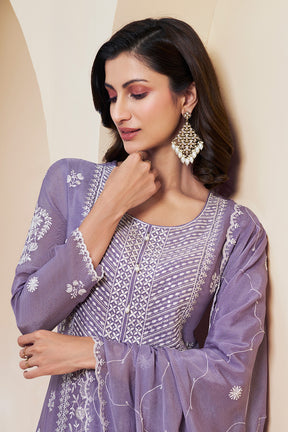 Lavender Crepe Silk Embroidered Unstitched Suit