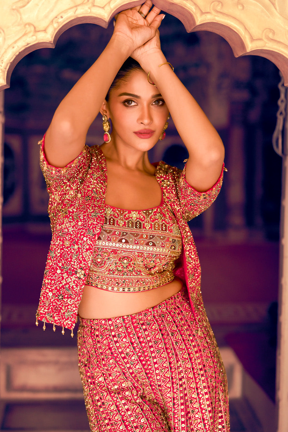 Rani Embroidered Crop-Top Palazzo Indo-Western Dress With Embroidered Jacket