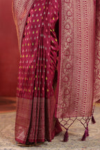 Wine Soft Silk Woven Saree