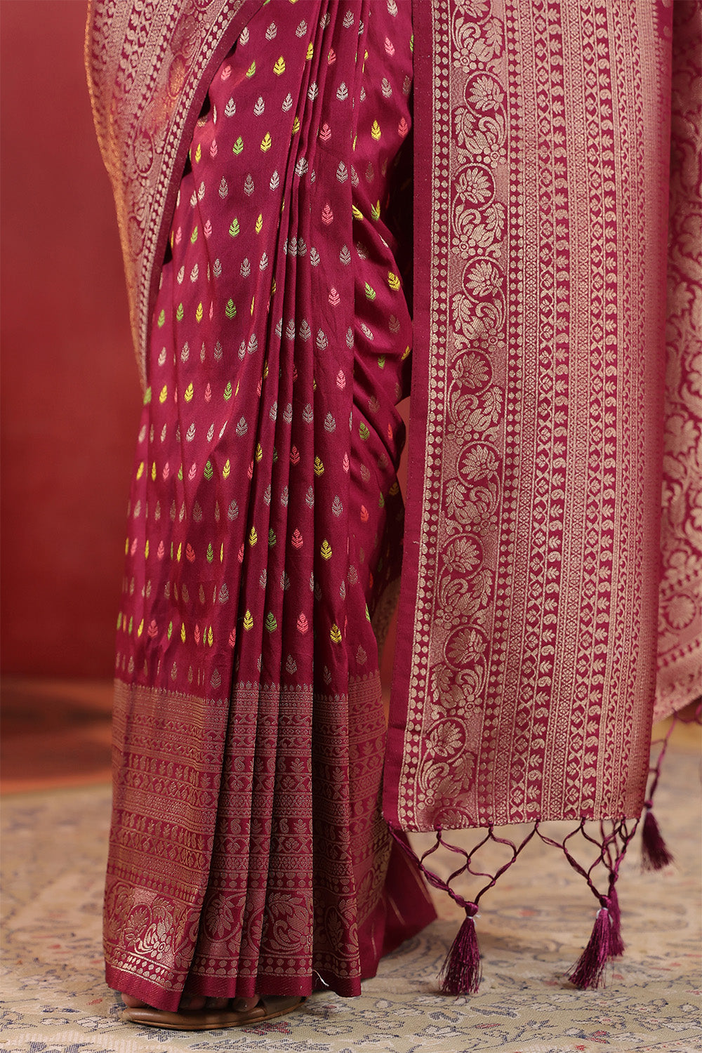 Wine Soft Silk Woven Saree