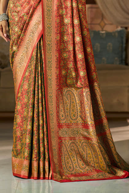 Red Color Minakari Woven Silk Saree