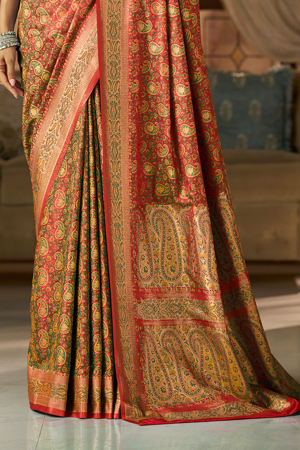 Red Color Minakari Woven Silk Saree