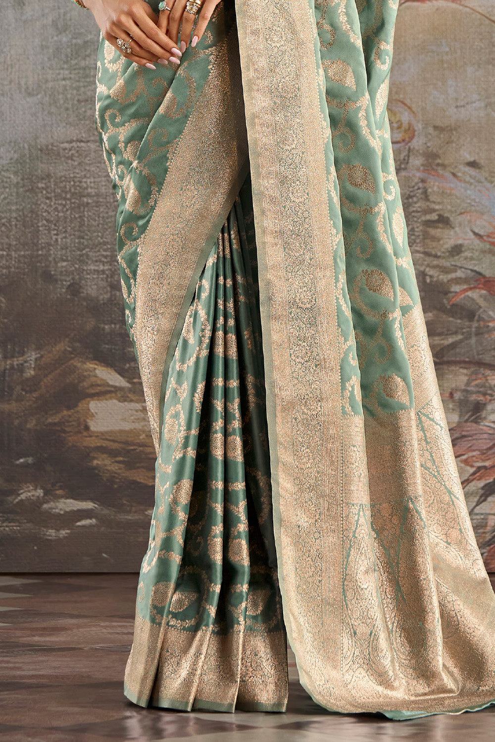 Sea Green Silk Banarasi Woven Saree