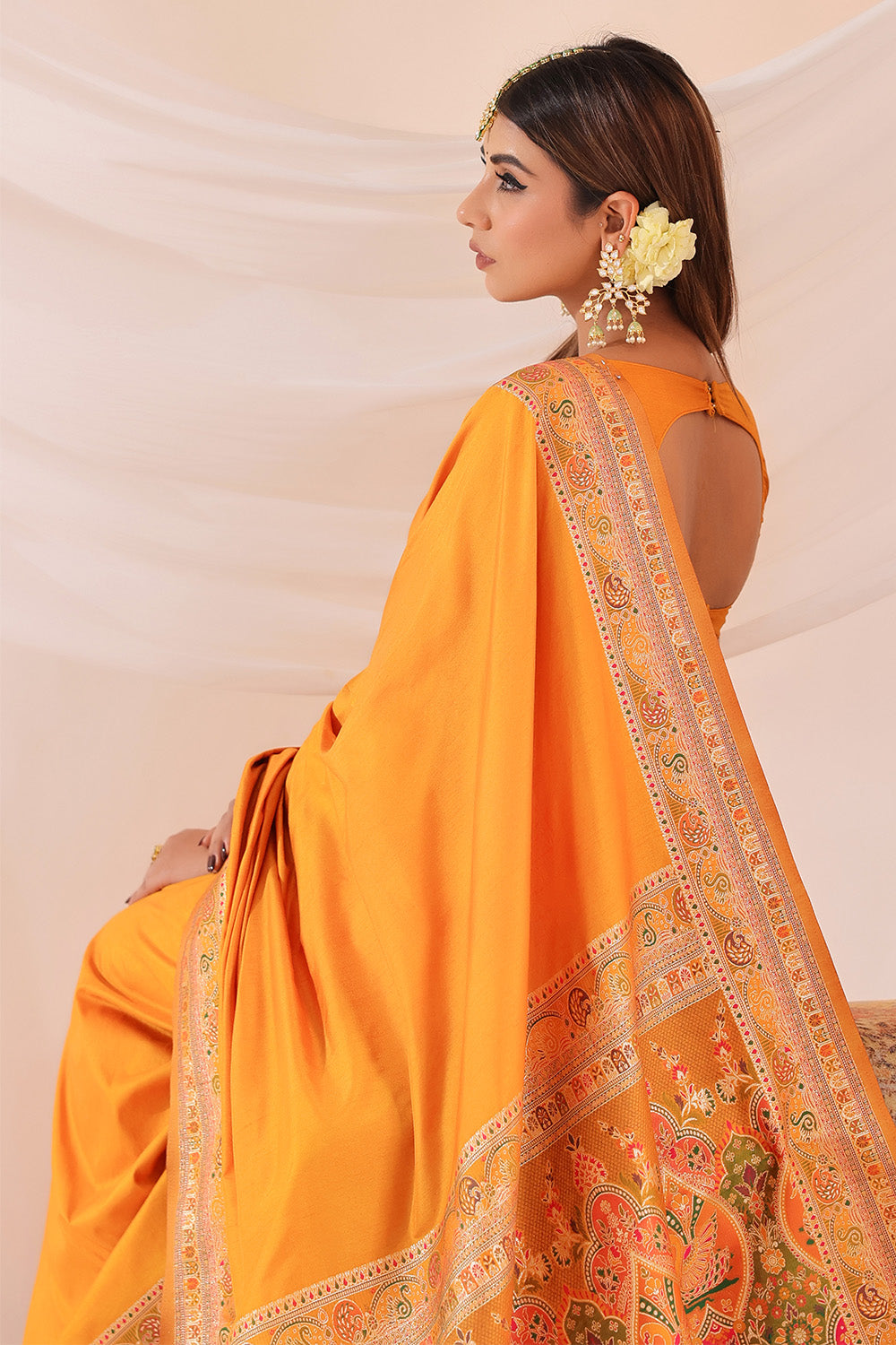 Mustard Soft Silk Kalamkari Woven Saree