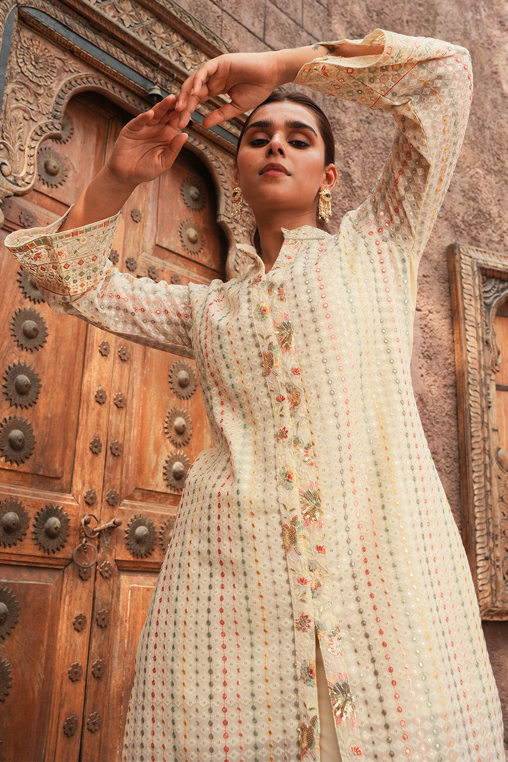 Cream Color Georgette Embroidered Kurta Set