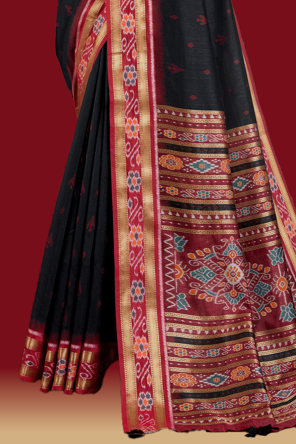 Black Colour Maheshwari Cotton Woven Saree