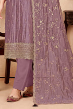 Dusty Mauve Tissue Silk Embroidered Unstitched Suit Fabric
