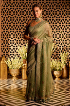 Seagreen Sequins Embroidered Salsa Tissue Saree