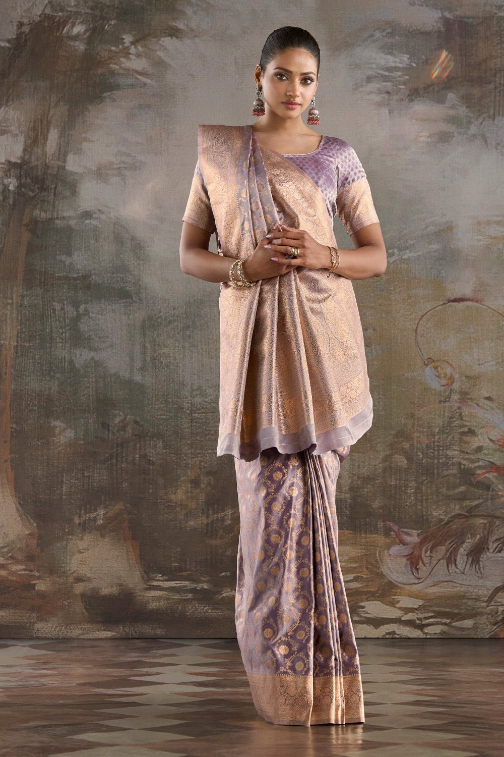 Light Mauve Banarasi Katan Silk Woven Saree