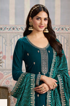 Teal Velvet Sequins and Zari Embroidered Unstitched Suit Fabric