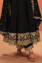 Black Crepe Silk Zari and Sequins Embroidered Anarkali Suit