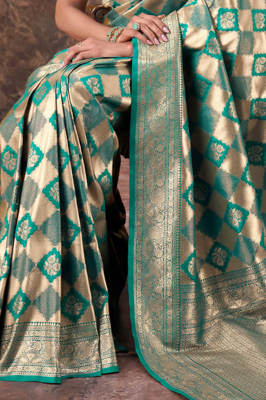 Teal & Green Silk Zari Woven Saree