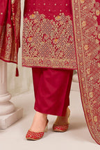 Maroon Pashmina Zari Woven Unstitched Suit Material