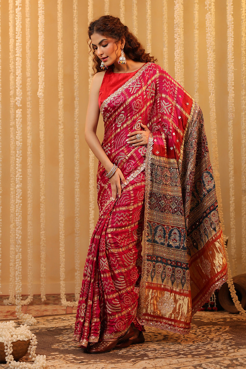 Magenta Pink Pure Gharchola Gajji Silk Printed And Embroidered Saree
