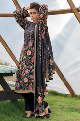 Black Color Crepe Silk Floral Printed Unstitched Suit Fabric