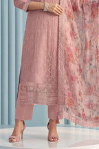 Pink Organza Resham Embroidered Unstitched Suit Material