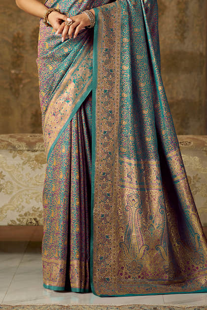 Teal Minakari Woven Silk Saree