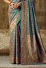 Teal Minakari Woven Silk Saree