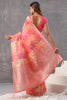 Coral Color Organza Woven Saree