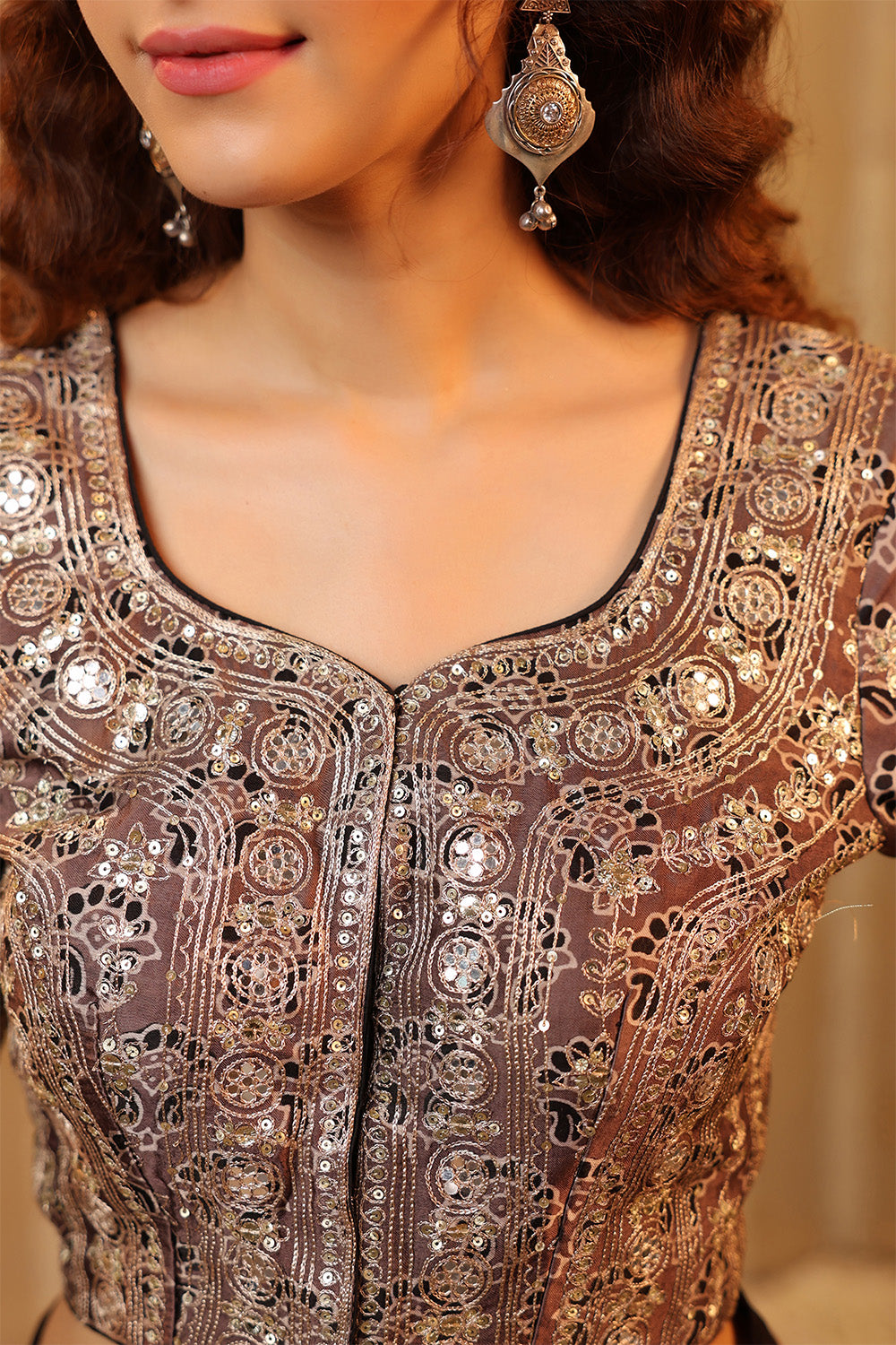 Black & Grey Pure Mulberry Silk Printed And Embroidered Saree