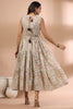 Beige & Cream Color Cotton Printed Peonies Dress