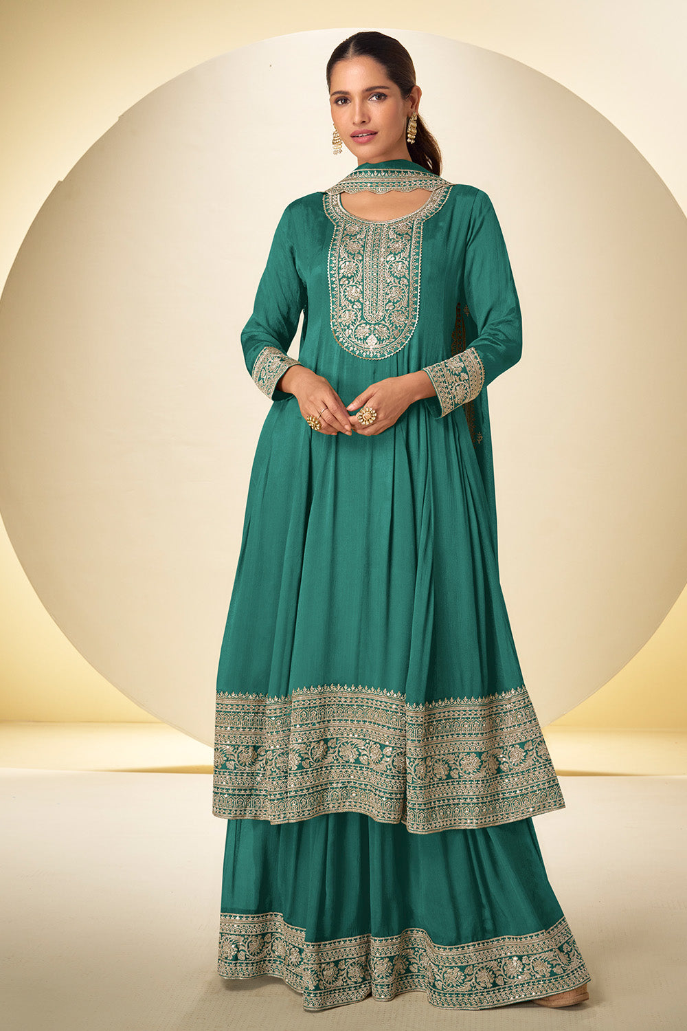 Crepe Silk Embroidered Anarkali Suit With Embroidered Sharara