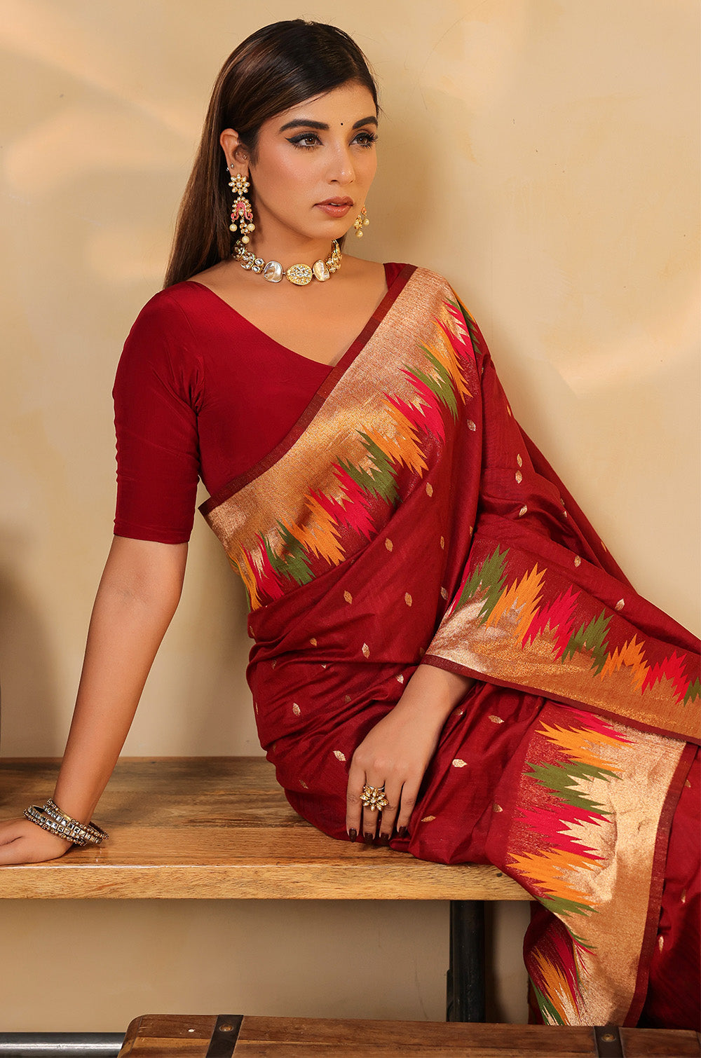 Maroon Cotton Silk Woven Saree