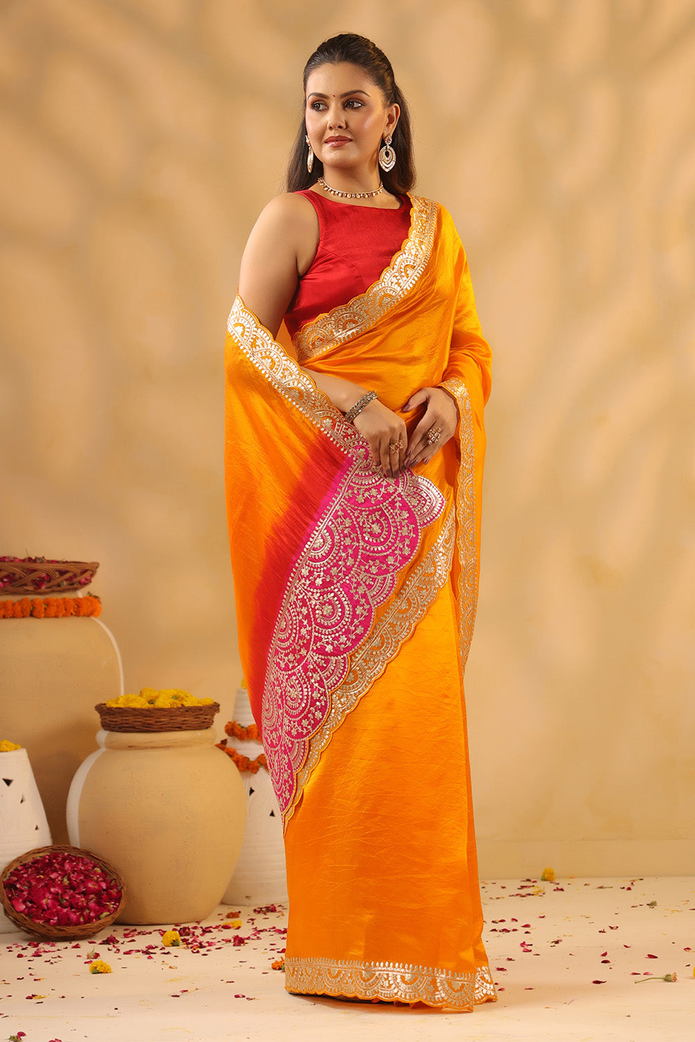 Mustard Pure Tissue Silk Zari Embroidered Saree