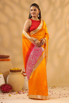 Mustard Pure Tissue Silk Zari Embroidered Saree