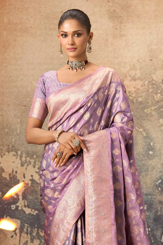 Lavender Woven Silk Banarasi Saree