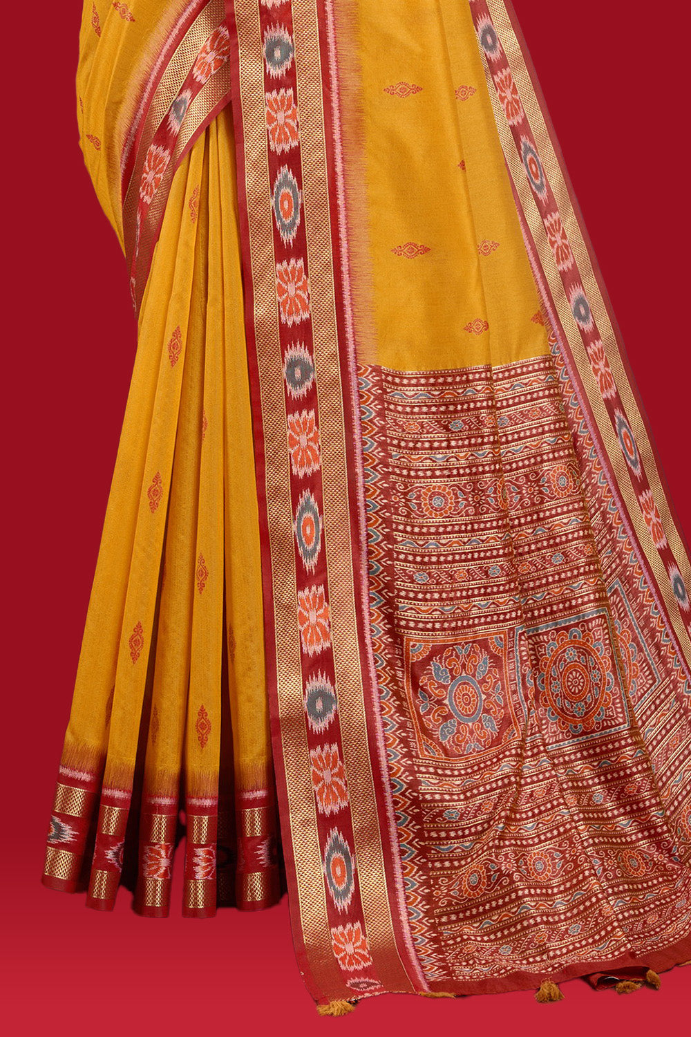 Mustard Color Woven Maheshwari Cotton Saree