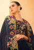 Navy Organza Embroidered Crop-Top Dress With Shruge Stlye Dupatta And Palazzo