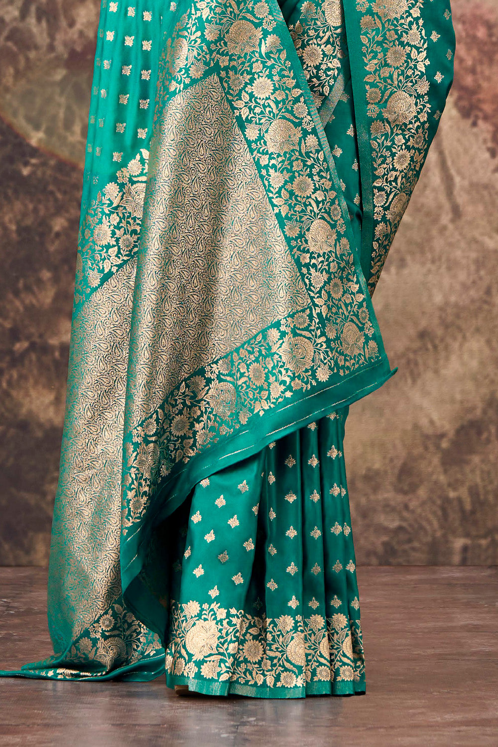 Teal Charmeuse Silk Zari Woven Saree