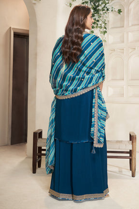 Dark Royal Blue Color Crepe Silk Zari Embroidered Suit with Palazzo