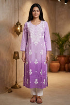 Ombre Lavander Resham Embroidered Rayon Cotton Kurta