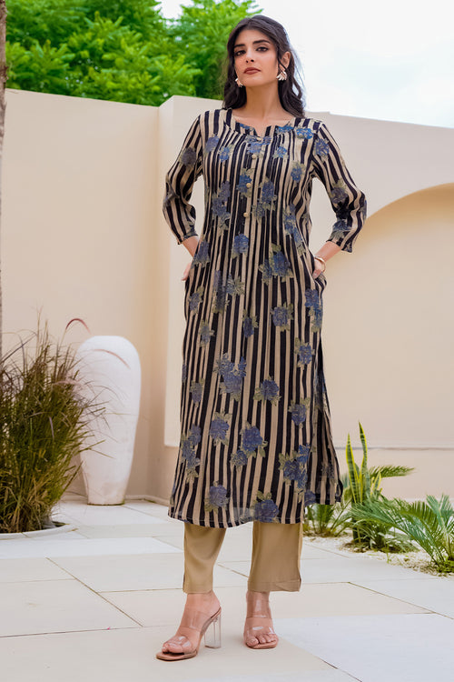 Black Muslin Floral Printed Kurta Set