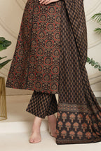 Black Cotton Floral Printed Suit Set