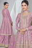 Light Mauve Color Embroidered Crepe Silk Peplum Suit