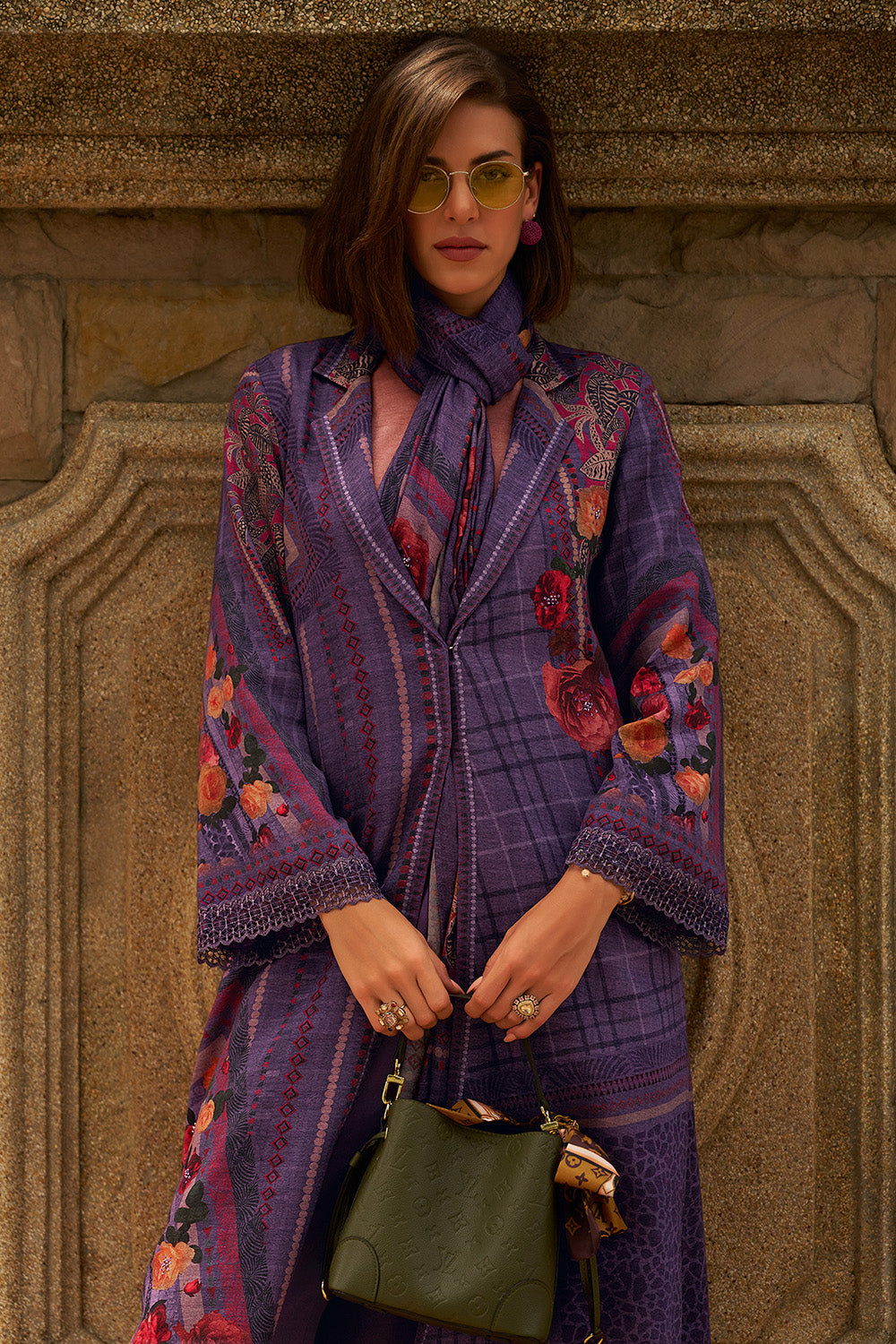 Dirty Purple Color Spun Fabric Printed Unstitched Suit