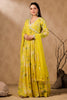 Lemon Color Crepe Alia-Cut Printed Anarkali Suit