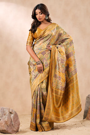 Mustard Color Banarasi Woven Silk Saree