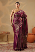 Dark Scarlet Color Zari Woven Soft Silk Saree