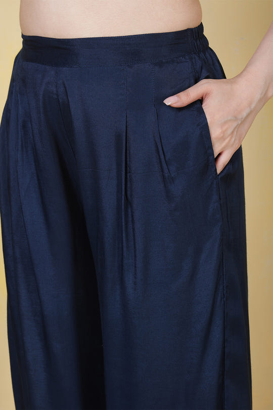 Navy Blue Muslin Printed Kurta Set