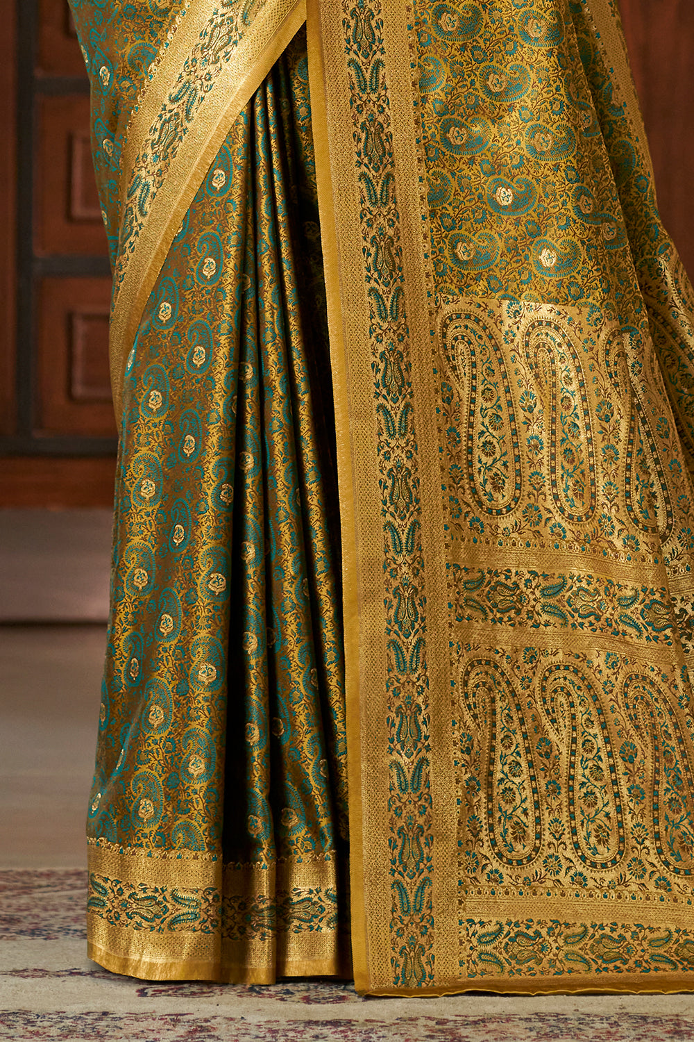 Teal Silk Minakari Woven Saree