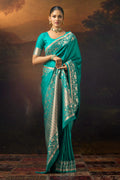 Teal Woven Mulberry Silk Saree