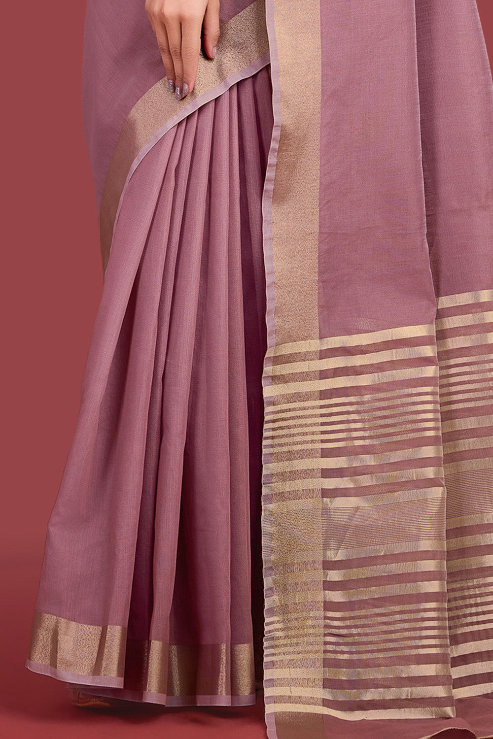 Dusty Mauve Colour Cotton Zari Woven Saree