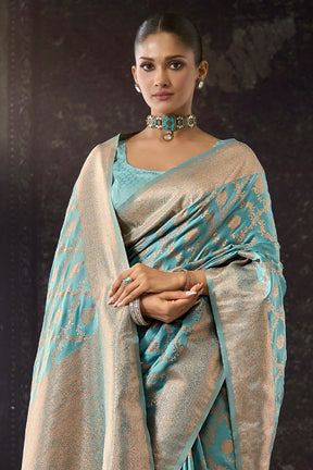 Light Turquoise Katan Silk Banarasi Woven Saree