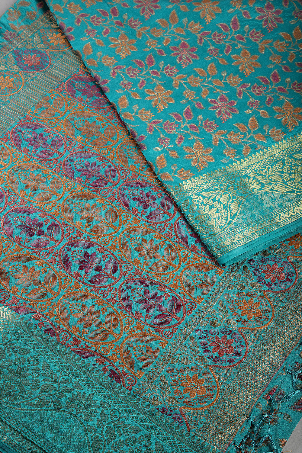 Turquoise Color Tussar Woven Silk Saree