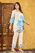 Cream Cotton Floral Printed Co-Ord Set